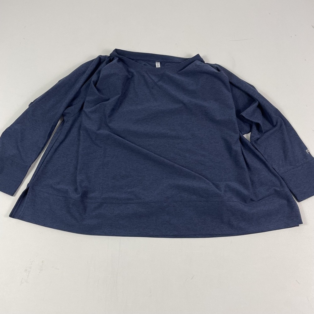 Fabletics Shirt Womens XXL‎ Blue Long Sleeve Pullover Crew Neck Reflective